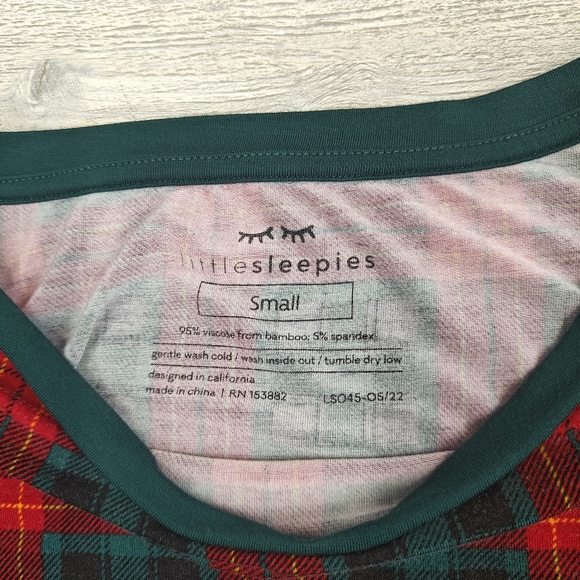 Little Sleepies Adult Tartan Pajamas Shirt Small Bottoms XL Plaid Red Green - Picture 13 of 13